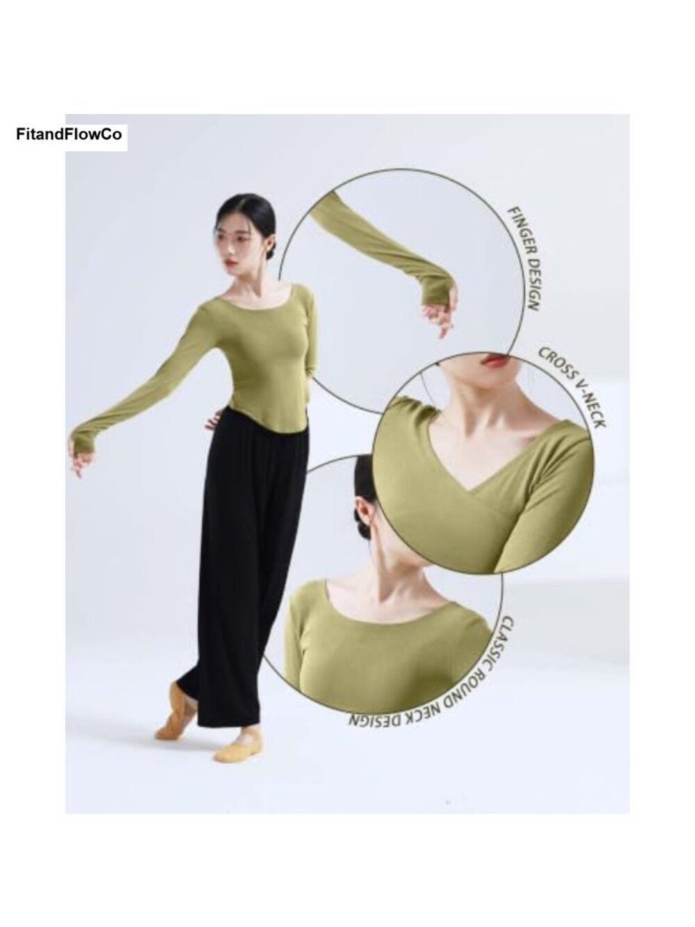 Women's Ballet Wrap Top Long Sleeve Dance Shirt Modal Yoga Workout Crop - Picture 3 of 6